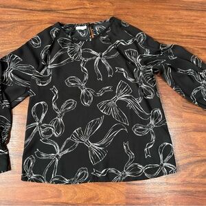 Women's Black Bow Print Top